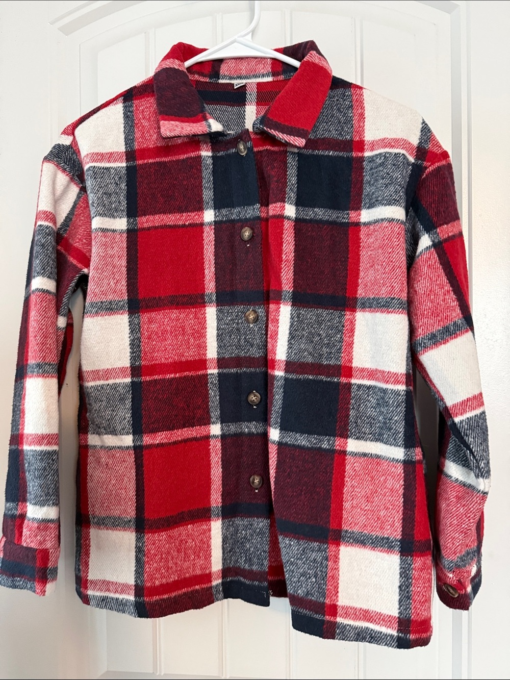 Source Unknown Red Navy White Plaid Button-Down Kids Shirt Jacket